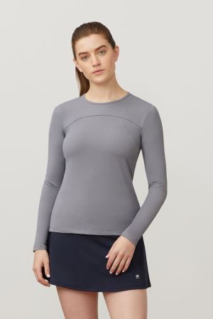 FILA Uv Blocker Long Sleeve Top Shirts Grey,Womens Tennis | CA.TXOSYW317